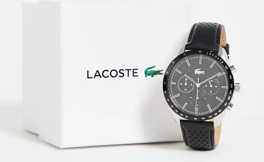 Lacoste mens leather watch in black 2011109  Black