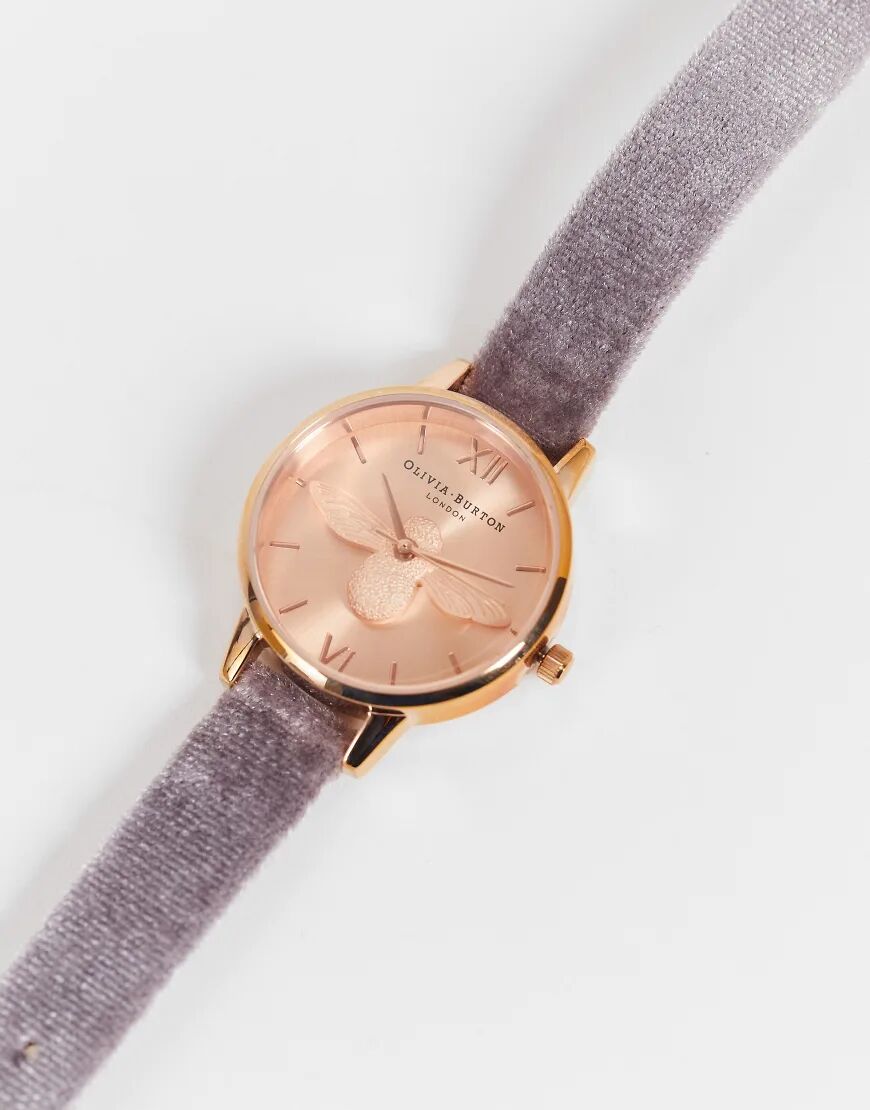 Olivia Burton watch in purple velvet strap with rose gold face  Gold