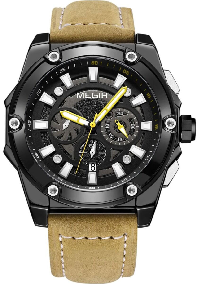 Megir Turbine Chronograph Black Leather 2122