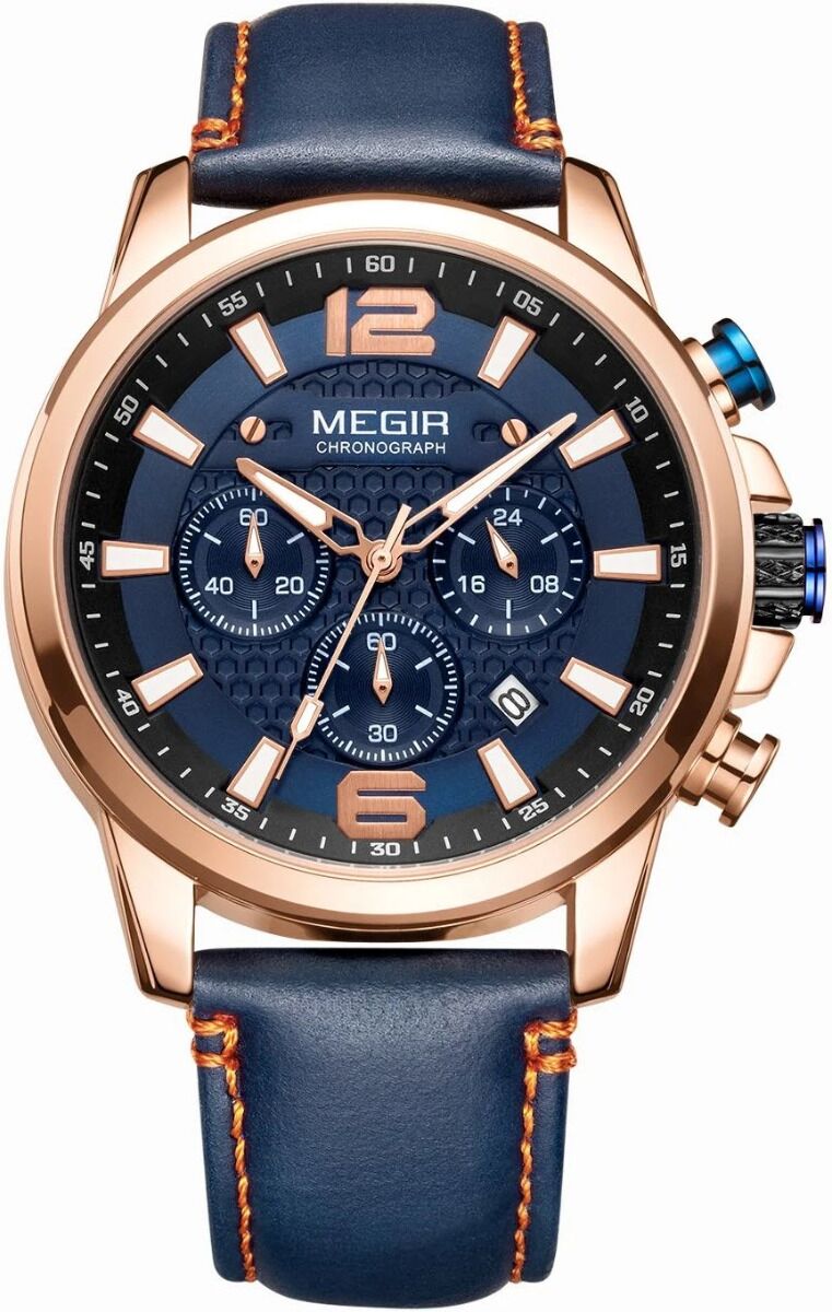 Megir Sports Rose Blue Leather Chronograph 2156