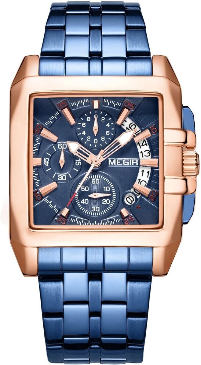 Megir Bold Blue Rose Steel Chronograph 2018