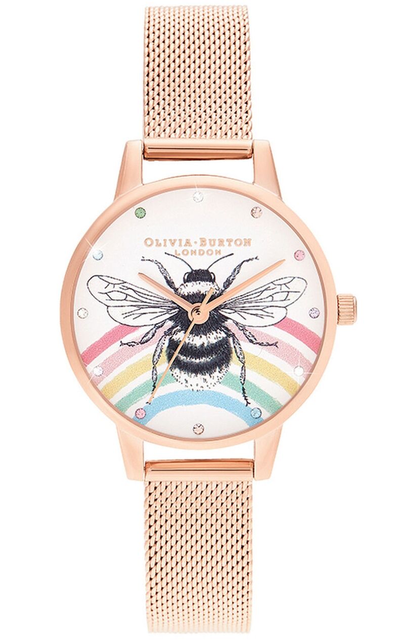 Olivia Burton Rainbow Bee & Rose Gold Mesh OB16WL90