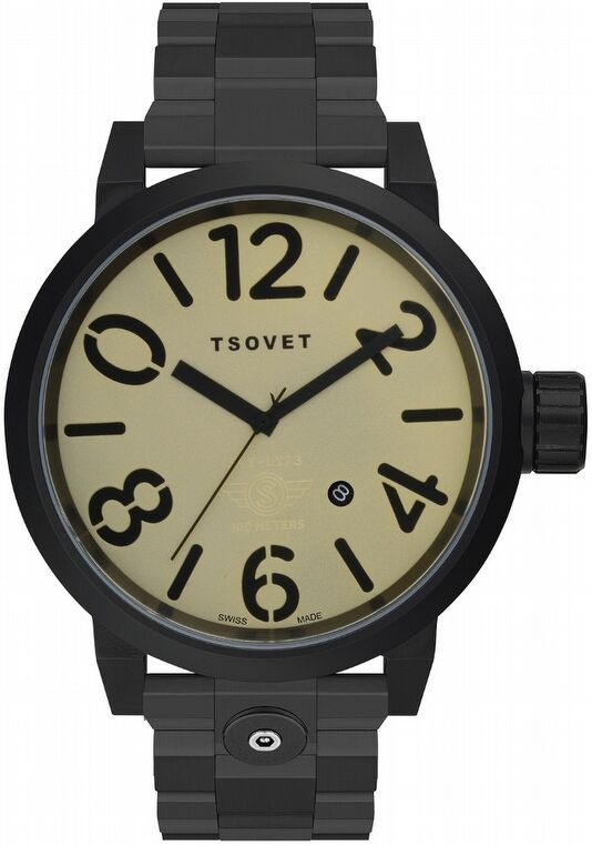 Tsovet SVT-LX73 - Herreklokke med sort reim og beige urskive