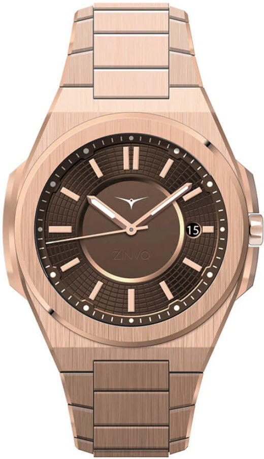 Zinvo Rival Rose Gold Sapphire + Brown Rubber Strap