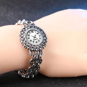 ZHAO FAN-Electronic Alloy Strap Small Dial Elegant Ladies Watch Vintage Antique Tibetan Silver Quartz Wristwatch for Women Luxury Bracelet Watches