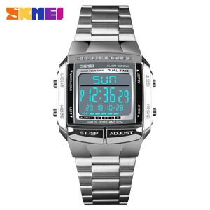 SKMEI 1381 Men Analog Digital Watch Fashion Casual Sports Wristwatch 2 Time 5 Alarm 3ATM Waterproof Stainless Steel Strap