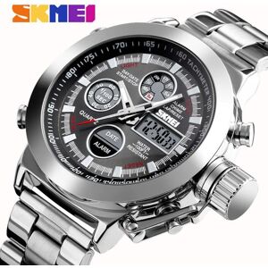 SKMEI Fashion Dual Display Watch Luxury Men Watch 3Bar Waterproof Stainless Steel Strap Luminou