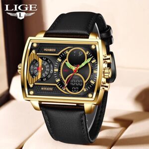 LIGE New Digital Watch Men Sport Wristwatch for Men Square Digital Waterproof Quartz Wristwatch Top Luxury Causal Leather Wristwatch