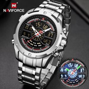 Naviforce Luxury Silver Watches Mens Waterproof Analog Digital Men Watches Dual Display Wristwatch Mens