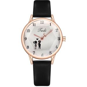 Leadthin Women Casual Watch Couple Love Heart Round Dial Faux Leather Strap Ladies Girls Quartz Digital Wristwatch Fashion Jewelry