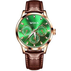 Singular-Point Business Quartz Watches for Adults, Men's Luminous Waterproof Watch, Analog Quartz Watch Green Dial Simple Business Watch Skin Wristband Watch Gift for Men