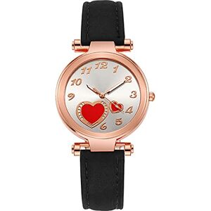 Rrunsv Watch Fashion Casual Style Watch for Ladies Heart Diamond Cute Style Quartz Watch Leather Strap Watches Analog Watch for Women Gold Watch Women