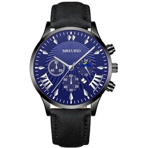 Yamaler Men Quartz Watch Round Dial Three-Eye Calendar Faux Leather Band No Delay Time-Checking High Accuracy Daily Wristwatch Analog