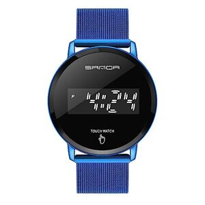 ZFVEN Digital Watch Big Dial Mens Wrist Watches Mesh Strap Stainless Steel Creative Fashion Design Noctilucent Waterproof Personalized Bracelet (Blue)