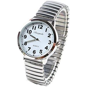 Szyusan Unisex Women Men's Classic Big Dial Luminous Clear Numbers Luminous Analog Quartz Easy to Wear Sliver Stainless Steel Spring Strap Bracelet Wrist Watch (35mm White)