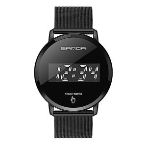 ZFVEN Digital Watch Big Dial Mens Wrist Watches Mesh Strap Stainless Steel Creative Fashion Design Noctilucent Waterproof Personalized Bracelet (Black)