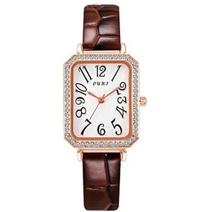 DOGZI Womens Watches PU Leather Quartz Watch Simple Rhinestone Arabic Numerals White Face Small Square Dial Easy Read Watch Wristwatch for Women Ladies Girls Christmas Gifts,Brown,U140P