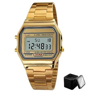 YOPOTIKA Mens Digital Watch, Luxury Business Watch with 30M Waterproof Stainless Steel Sports Watch Digital Clock Wrist Watch, Mens Watches Electronic Watch with Backlight,Gold