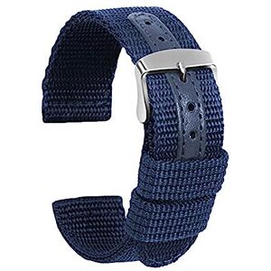 LOTOAK 18mm 20mm 22mm 24mm Elastic Nylon+leather Watch Band Replacement Fabric Bracelet Wrist Band Accessories Sport Watch Strap (Color : Blu, Size : M)