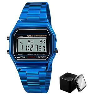 YOPOTIKA Mens Digital Watch, Luxury Business Watch with 30M Waterproof Stainless Steel Sports Watch Digital Clock Wrist Watch, Mens Watches Electronic Watch with Backlight,Blue