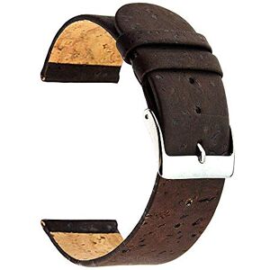 SecTime Real Cork Watch Strap Band Vegan Polished Stainless Steel Buckle Spring Bars (16mm, Dark Brown)