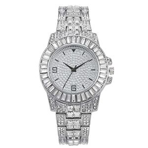 Generic Trend Full of Luxury Diamond Set Digital Scale Time Ladies Watch Alloy Steel Strap Ladies Diamond Watch osq123 (Silver, One Size)