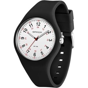 BIEWO Waterproof Nurse Watches for Medical Professionals, Students Women Men Jelly Silicone Strap Sports Analog Unisex Military Time Watch Luminous Pointer (SA-Black White)