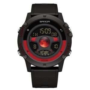 RORIOS Multifunctional Electronic Wristwatch Men's Creative Watch Fashion Digital Wrist Watch Waterproof Sport Watch for Men with Resin Strap Black Red