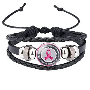 JMEDIC Breast Cancer Awareness Cute Care Around The Breast Accessories Handmade Leather Bracelet Women Watch (A, One Size)