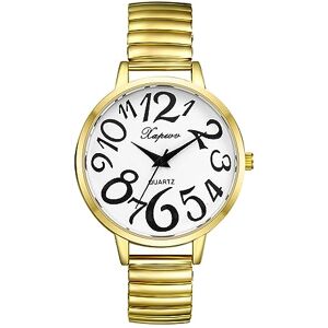 Oidea Women's Stretch Band Watch: Large Face Easy Reader Watch White Dial Waterproof Analog Large Elastic Strap Watch Ladies Wrist Watch Elderly Wristwatch Gold