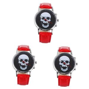 GALPADA 3 Pcs Men's Watch Skeleton Watch Quartz Watch Digital Watch Watches Halloween Accessory Childrens Watch Horrible Pattern Watch Male Watch Skull Accessories Man Stainless Steel Red