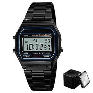 YOPOTIKA Mens Digital Watch, Luxury Business Watch with 30M Waterproof Stainless Steel Sports Watch Digital Clock Wrist Watch, Mens Watches Electronic Watch with Backlight,Black