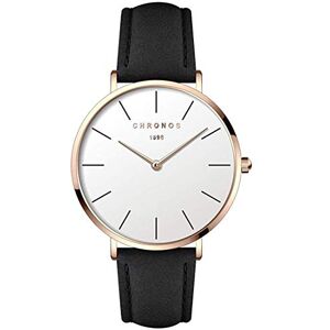 Hl CHRONOS Mens Leather Band Wrist Watches Fashion Minimalist Causal Thin Analog Minimalist Unisex Quartz Watch(Black-Rose Gold)