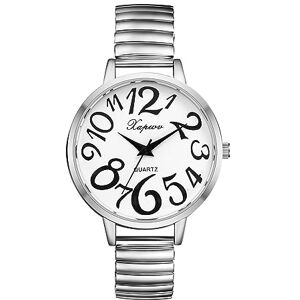 Oidea Women's Stretch Band Watch: Large Face Easy Reader Watch White Dial Waterproof Analog Large Elastic Strap Watch Ladies Wrist Watch Elderly Wristwatch Silver