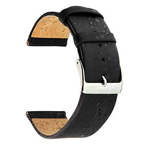 SecTime Real Cork Watch Strap Band Vegan Polished Stainless Steel Buckle Spring Bars (20mm, Black)
