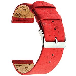 SecTime Real Cork Watch Strap Band Vegan Polished Stainless Steel Buckle Spring Bars (14mm, Red)