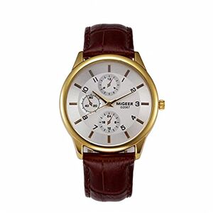 Yuwegr Men's Watch Chronograph Quartz Movement Analog Men's Watch Alloy Dial Leather Strap Minimalist Casual Men's Watch (F)