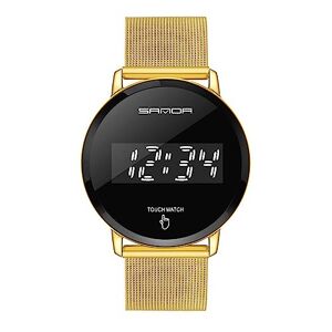 ZFVEN Digital Watch Big Dial Mens Wrist Watches Mesh Strap Stainless Steel Creative Fashion Design Noctilucent Waterproof Personalized Bracelet (Gold)