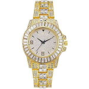 Generic Trend Full of Luxury Diamond Set Digital Scale Time Ladies Watch Alloy Steel Strap Ladies Diamond Watch osq123 (Gold, One Size)