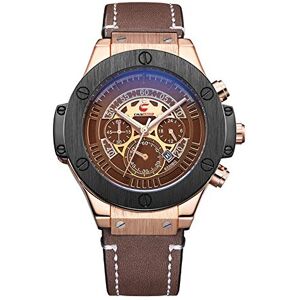 Haonb.Co Men's Watches,Stylish Blu-Ray Glass Waterproof Calendar Leather Strap Sport Quartz Watch, Dark Coffee