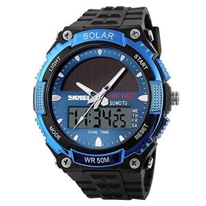 SKMEI 1049 Solar Power Men Waterproof Quartz Analog Digital Sports Wrist Watch Blue