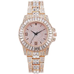 Generic Trend Full of Luxury Diamond Set Digital Scale Time Ladies Watch Alloy Steel Strap Ladies Diamond Watch Analogue Quartz Watch for Women (Rose Gold, One Size)