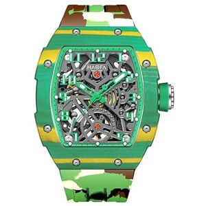 Haofa Automatic Mechanical Men's Watch Skeleton Double-Side Hollow Dial NTPT Carbon Fibre Stainless Steel Bezel Sapphire Luminous Waterproof Business Sports Watch for Men 1923, Green