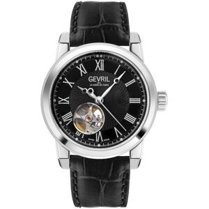 Gevril Madison Open Heart, SS Black Dial, Genuine Black Leather Strap Swiss Automatic  Watch