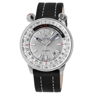 Gevril Mens Wallabout Swiss Automatic Silver Dial Stainless Steel Watch - Black Leather - One Size
