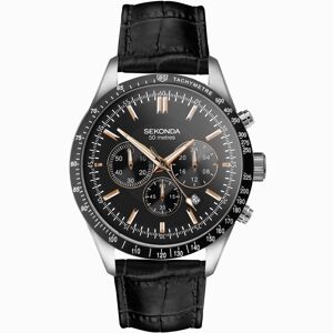 Sekonda Sekonda Velocity Chronograph Men's Watch   Stainless Steel Case & Black Leather Strap with Black Dial   30017