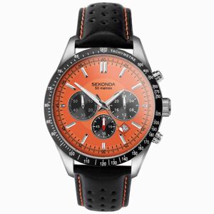 Sekonda Sekonda Velocity Chronograph Men's Watch   Stainless Steel Case & Black Leather Strap with Orange Dial   30020