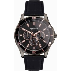 Sekonda Sekonda Midnight Men's Watch   Gun Metal Case & Black Leather Strap with Black Dial   30026