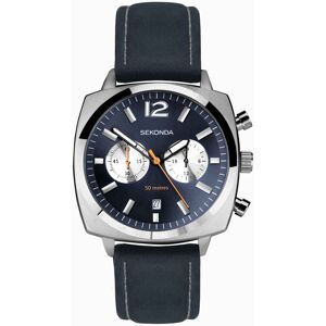 Sekonda Sekonda Airborne Men's Chronograph Watch   Silver Case & Blue Leather Strap with Blue Dial   30027