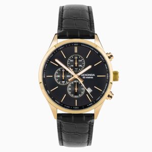 Sekonda Sekonda Endurance Dual Time Men's Watch   Gold Alloy Case & Black Leather Strap with Black Dial   30107